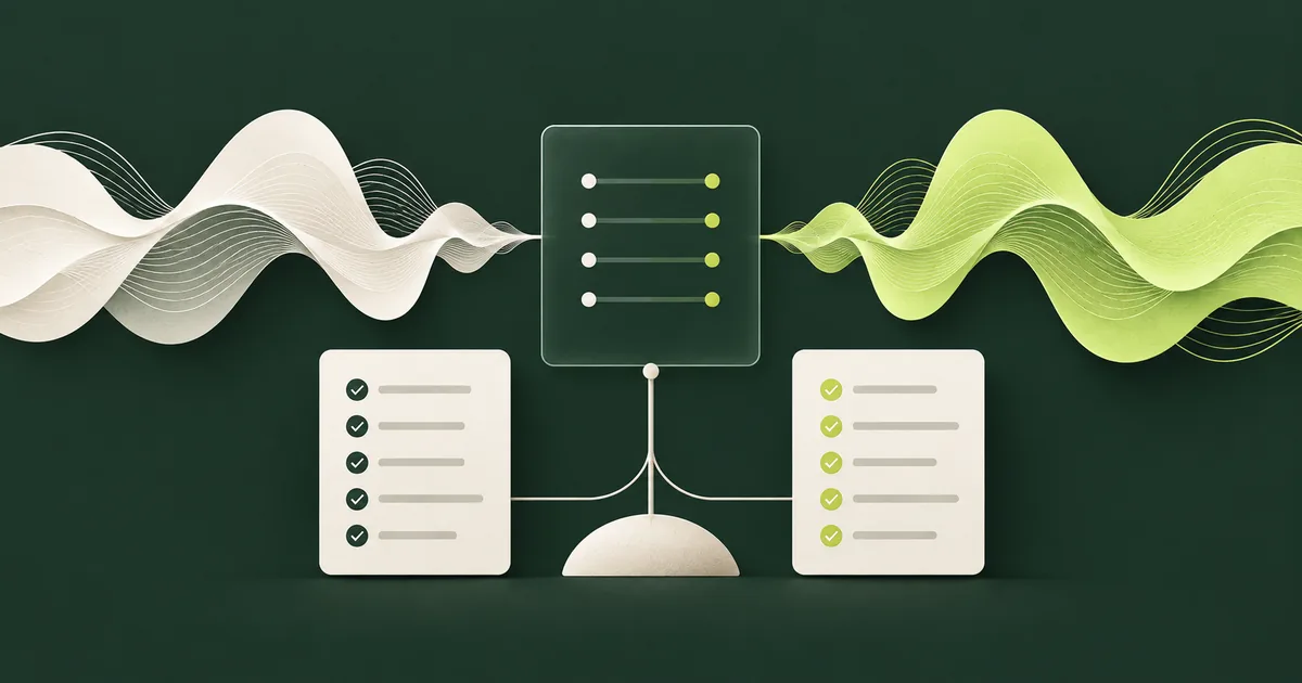 Editorial illustration: AI Call Scoring: Consistency, Bias and Human Review